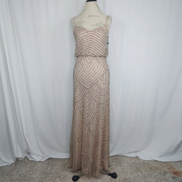 Adrianna Papel Beaded Dress 4 Small Gold Champagne Maxi - Picture 1 of 12